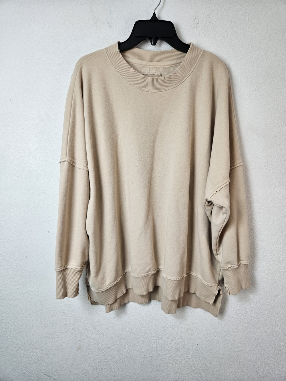 Aerie Women's Oversized Crewneck Exposed Seams Sweater - Beige Size Medium